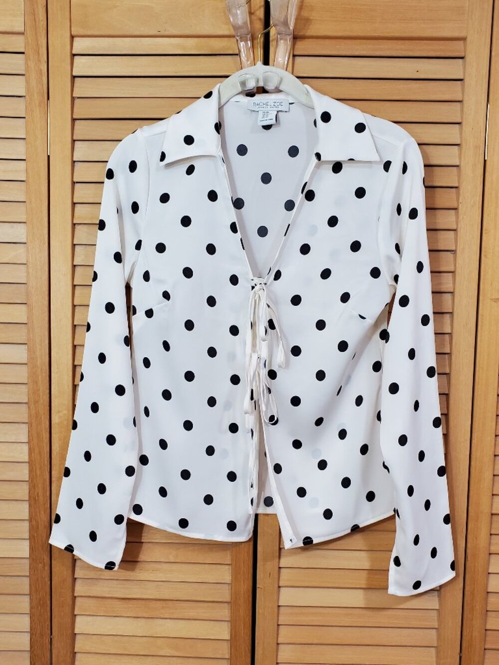 Rachel Zoe Polka Dot Tie Front Long Sleeve Blouse XS